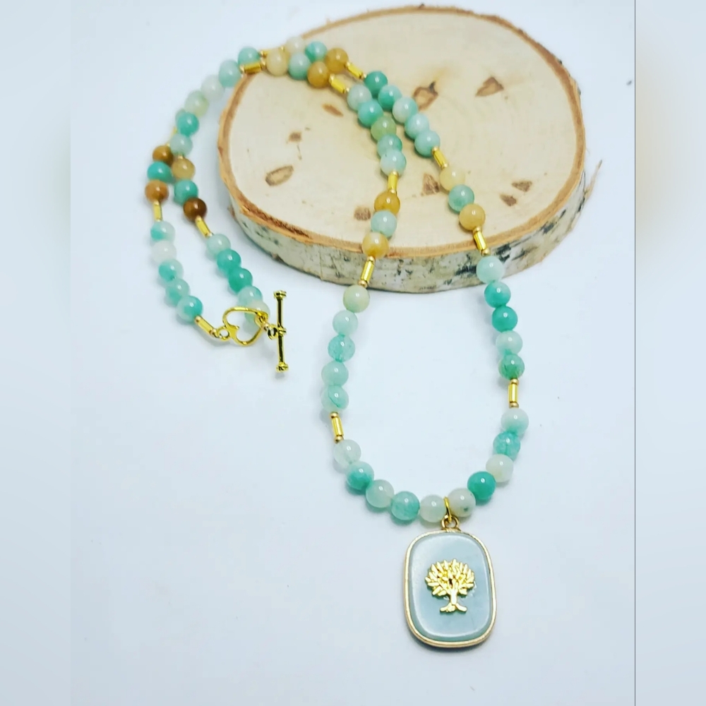 Amazonite, Tree of Life charm necklace 6 mm